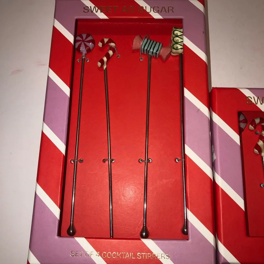 New Anthropologie Christmas Bon Bon Cocktail Picks & Stirrers Set Of 8